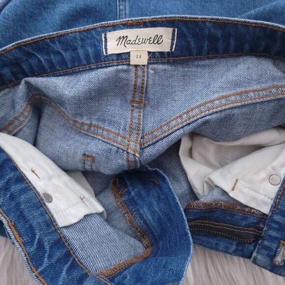 Madewell Rigid Denim A-Line Mini Skirt: Pieced Edition J0555 Women's 24 Raw Hem - Picture 7 of 8